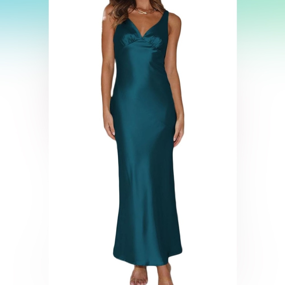 NWT Satin Dark Teal Midi/Maxi Dress